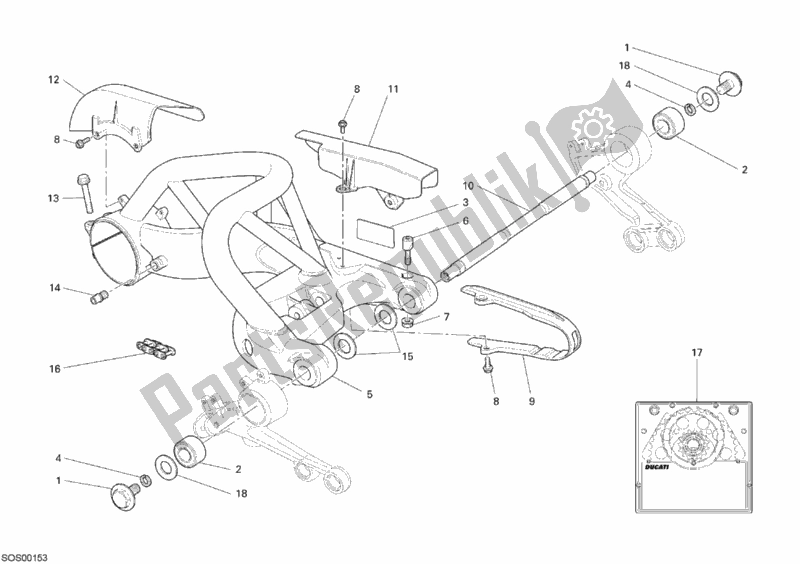 All parts for the Swing Arm of the Ducati Monster S4 RS USA 1000 2007
